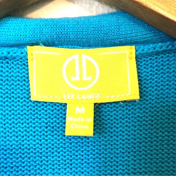 Liz Lange Cardigan Sweater Women’s Size Medium Turquoise Zip Up Coastal Cotton - Picture 3 of 9